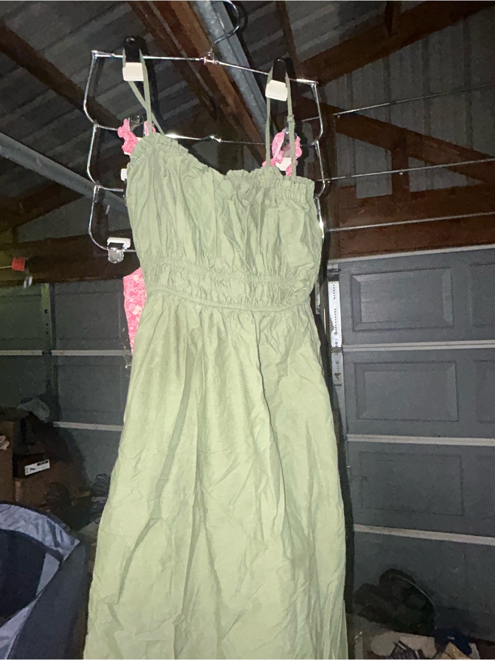 Light Green Smocked Sundress with Pink Strap Accents